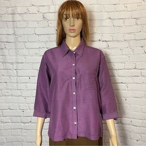 Chico's Design Silk Purple Plaid 3/5 Sleeve Shirt Size 1 US M